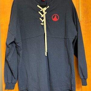Navy Lace-Up Long Sleeve Shirt with Red Hotel del Coronado Logo